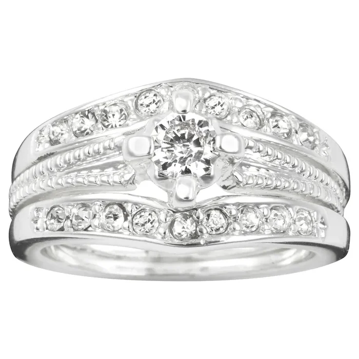 City by City Silver Tone Cubic Zirconia Bridal Set, Size 7