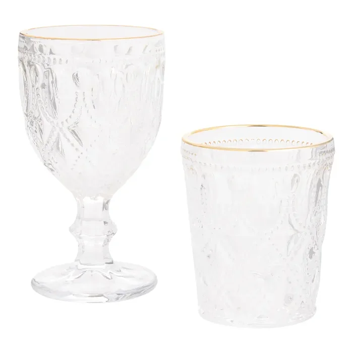 Claudette Vintage Pressed Gold Rim Bar Glass