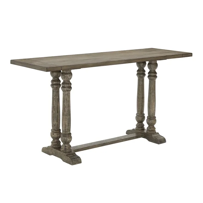 Clay Smoky Oak Turned Leg Trestle Counter Height Dining Table