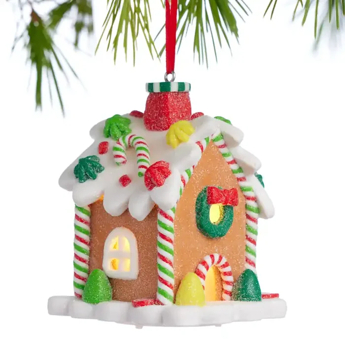 Claydough Candy Gingerbread House LED Light Up Ornament