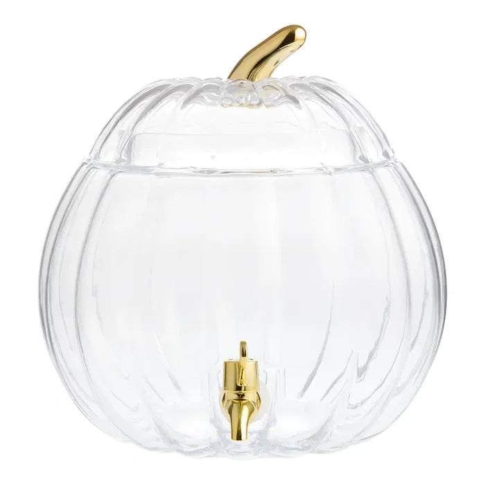 Clear Glass and Gold Pumpkin Shaped Drink Dispenser