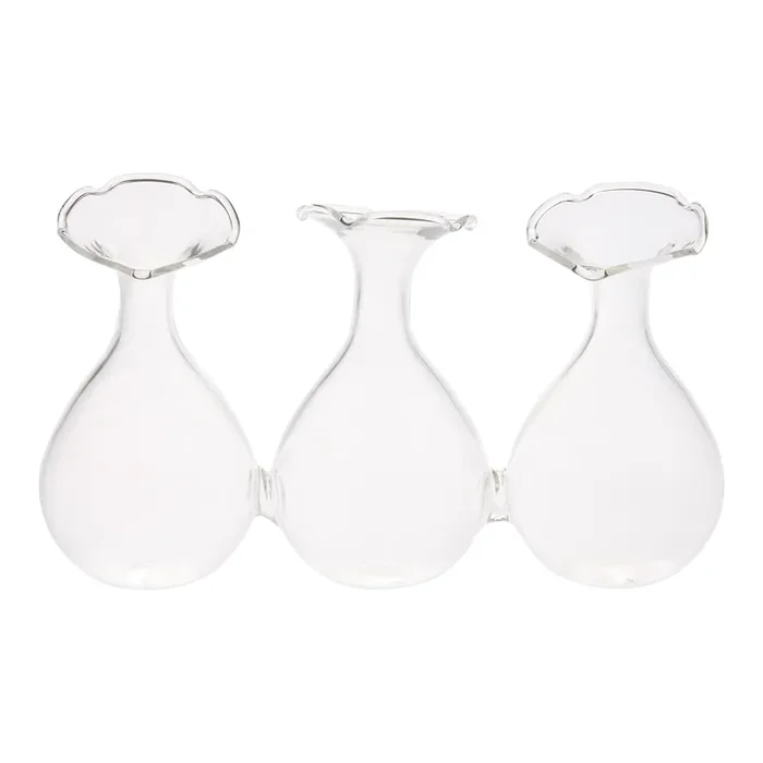 Clear Glass Linked Trumpet Triple Bud Vase