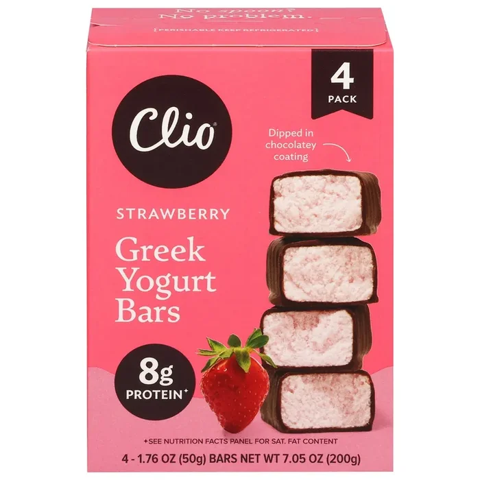 Clio Yogurt Bars, Greek, Strawberry, 4 Pack