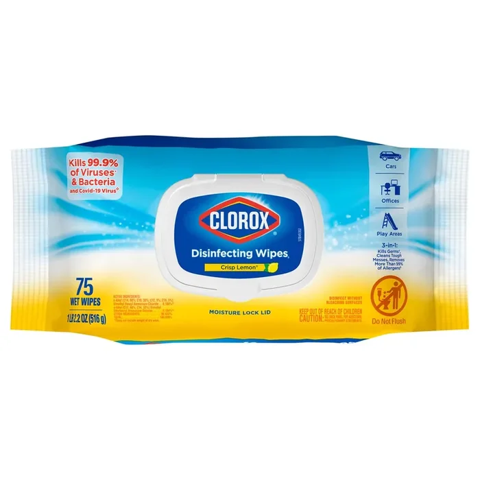 Clorox Disinfecting Wipes, Crisp Lemon – 1 Soft Pack – 75 Wipes