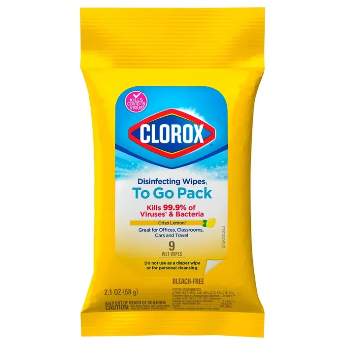 Clorox Disinfecting Wipes On the Go, Bleach Free Travel Wipes – Citrus Blend, 9 Count