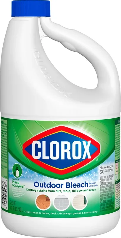 Clorox Pro Results Outdoor Bleach, Destroys Stains From Dirt, Mold, Mildew and Algae, Clorox Bleach Liquid for Outdoor Use, Works in Pump Sprayers, 81 fl. oz. Bottle