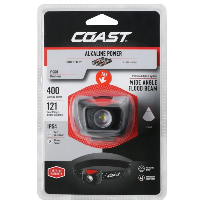 Coast Alkaline Power Wide Angle Flood Beam PS60 Headlamp 1 ea