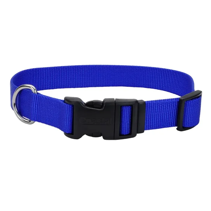 Coastal Adjustable Dog Collar with Plastic Buckle, Blue, Medium – 1″ x 14″-20″