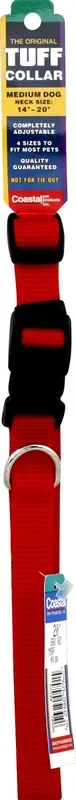 Coastal Adjustable Dog Collar with Plastic Buckle, Red, Medium – 3/4″ x 14″-20″