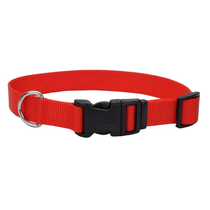 Coastal Adjustable Dog Collar with Plastic Buckle, Red, Small – 5/8″ x 10″-14″