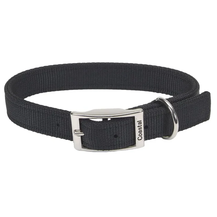 Coastal Double-Ply Dog Collar, Black, Large – 1″ x 22″
