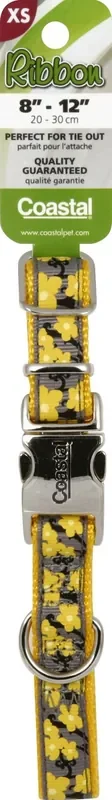 Coastal Ribbon Adjustable Dog Collar with Metal Buckle, Yellow Buttercup, X-Small – 5/8″ x 8″-12″