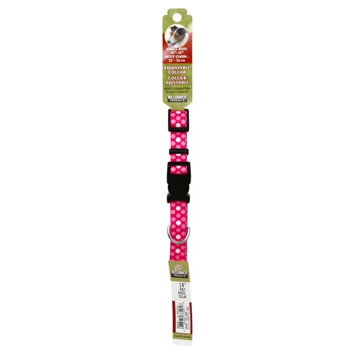 Coastal Styles Adjustable Dog Collar, Pink Dots, Small – 5/8 ” x 10 “-14 “