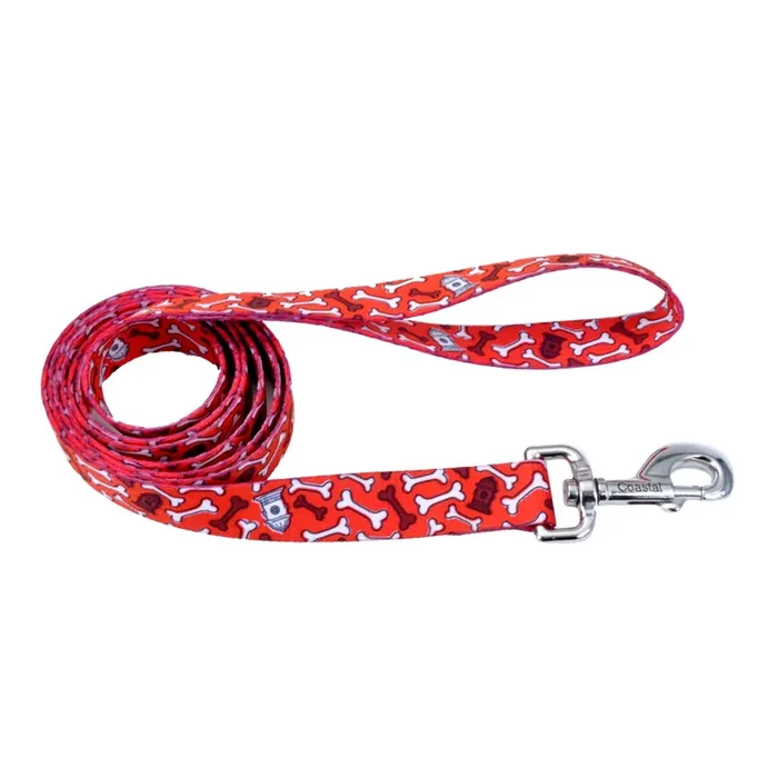 Coastal Styles Dog Leash, Red Bones, Small – 5/8″ x 4‘