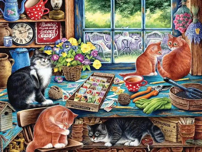 Cobble Hill Garden Shed Cats Tray Puzzle