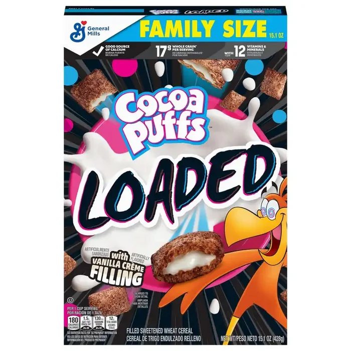 Cocoa Puffs Loaded Cereal, Chocolatey Cereal With Artificially Flavored Vanilla Crème Filling, Made With Whole Grain, Family Size, 15.1 oz