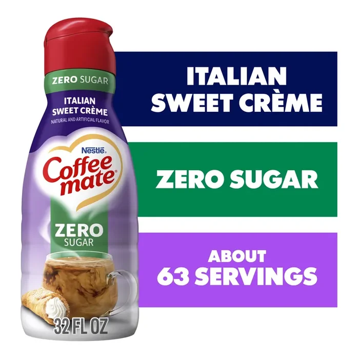 Coffee Mate Italian Sweet Crème Flavored Coffee Creamer, Zero Added Sugar, Gluten-Free, 63 Servings
