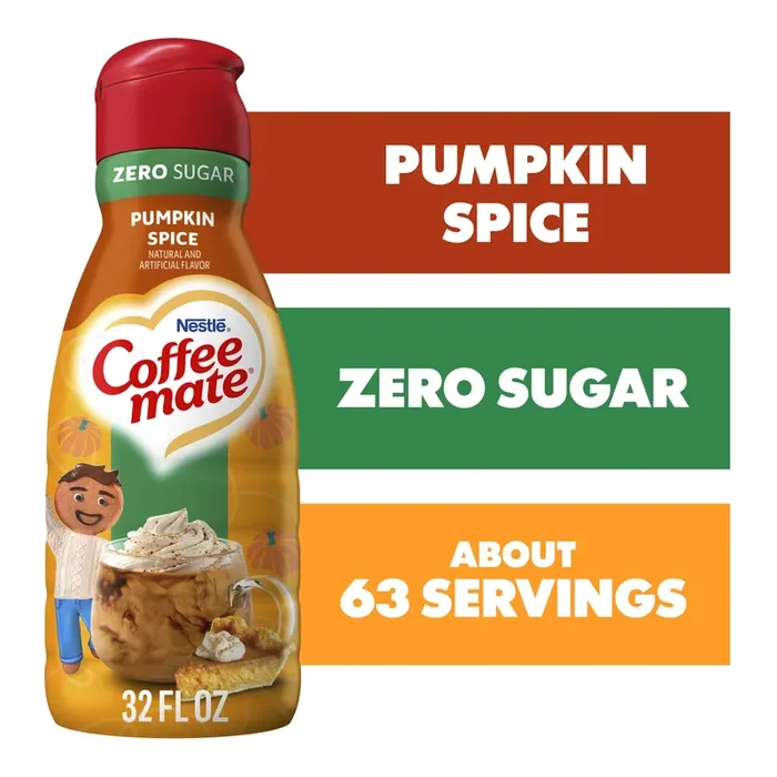 Coffee mate Pumpkin Spice Flavored Coffee Creamer, Zero Sugar, Gluten-Free, 63 Servings