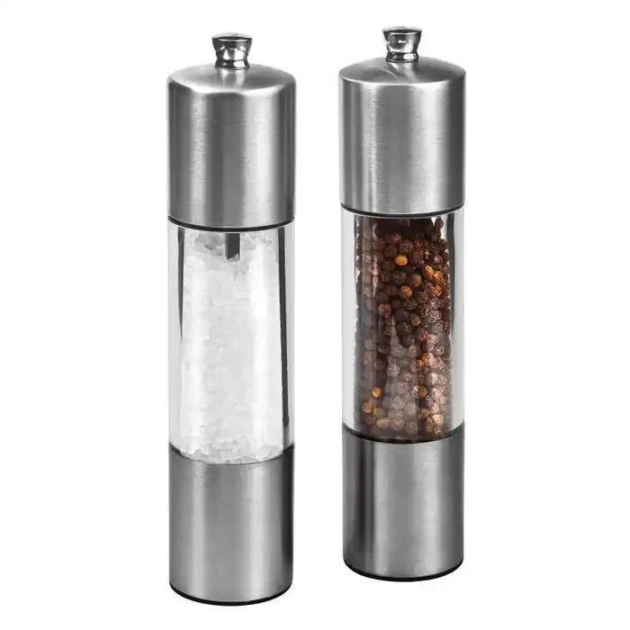 Cole & Mason 8″ Stainless Steel Salt and Pepper Mill Set Silver Spice Mills, Includes Black Peppercorn, Salt