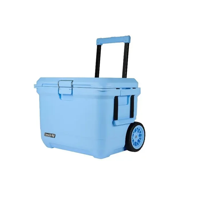 Coleman Pro 92Can/55qt Hard Sided Cooler – Blue Sky HDPE Construction, Wheels