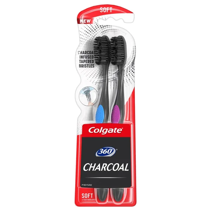 Colgate 360 Charcoal Toothbrush Slimmer Tip Soft Bristles – 2 Count