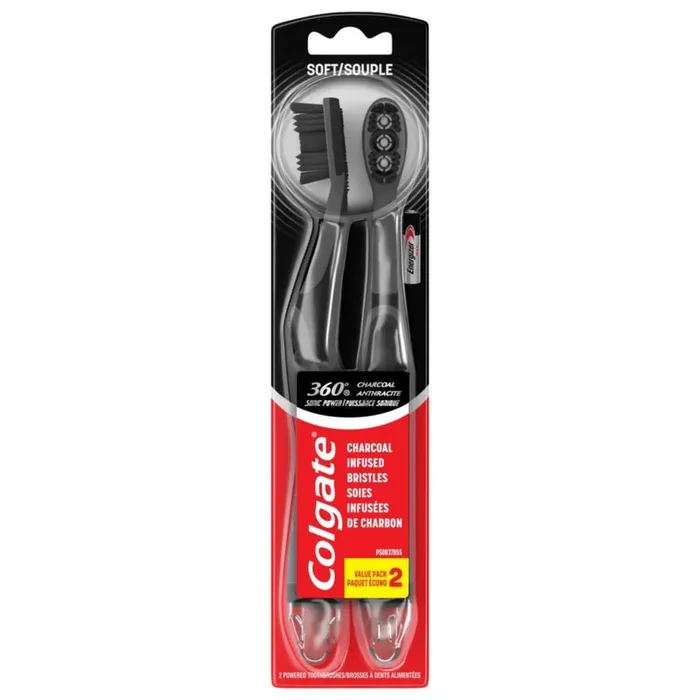 Colgate 360 Degree Sonic Power Soft Charcoal Toothbrushes Value Pack 2 ea