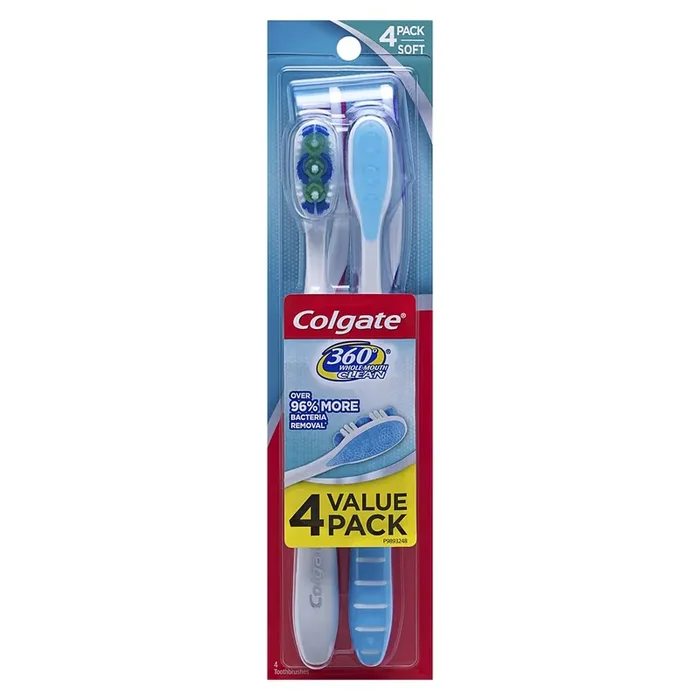 Colgate 360 Toothbrush With Tongue And Cheek Cleaner, Soft Bristle, 4 Pack