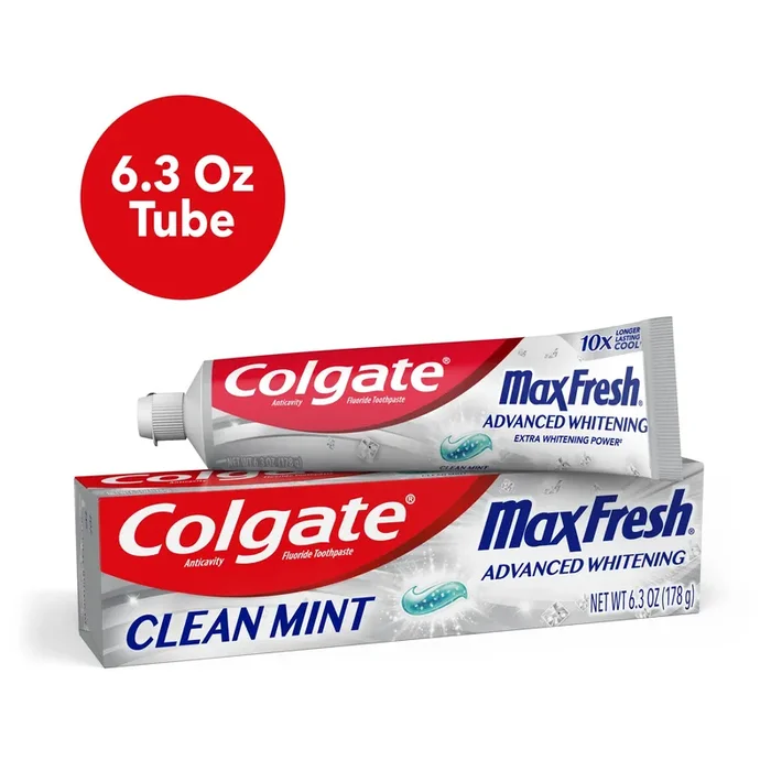 Colgate Max Fresh Advanced Whitening Toothpaste, Clean Mint Toothpaste for Bad Breath, 6.3 Oz Tube