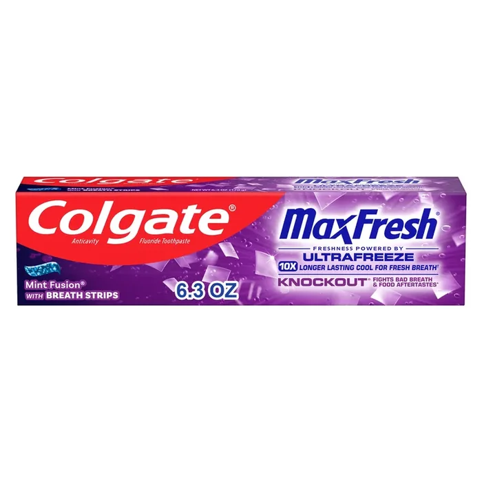 Colgate Max Fresh Knockout Toothpaste with Mini Breath Strips, Mint Toothpaste for Fresh Breath, 6.3 Oz Tube