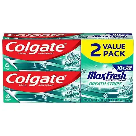 Colgate Max Fresh Toothpaste with Mini Breath Strips Clean Mint 2 Pack – 2-6.3 Oz