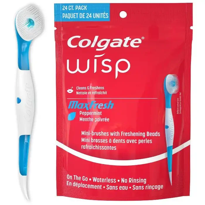 Colgate Max Fresh Wisp Disposable Mini Travel Toothbrushes, Peppermint – 24 Count (4 Pack)