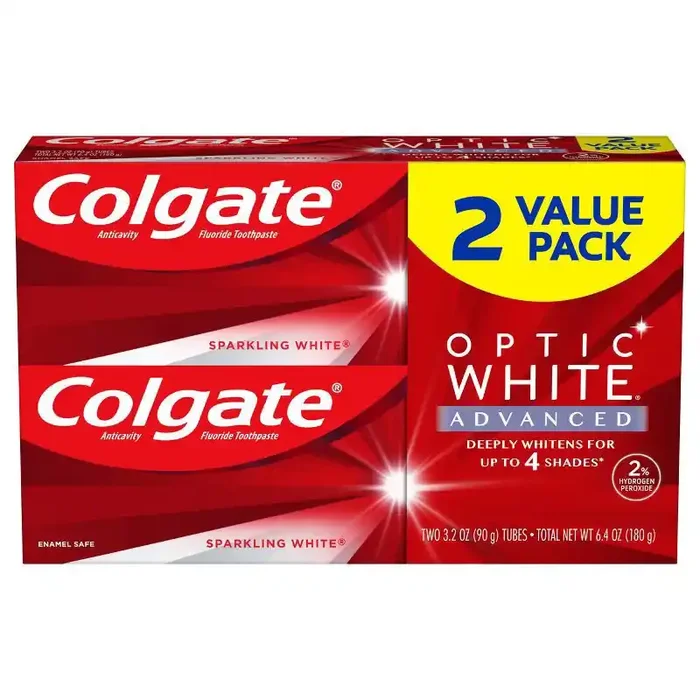 Colgate Optic White Advanced Hydrogen Peroxide Toothpaste, Sparkling White, 3.2 Oz., 2 Pack
