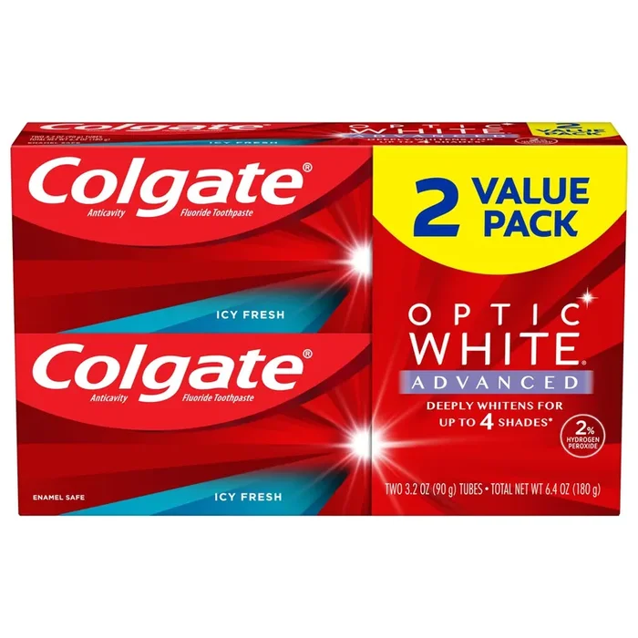 Colgate Optic White Advanced Teeth Whitening Toothpaste, Icy Fresh, 3.2 Oz, 2 Pack