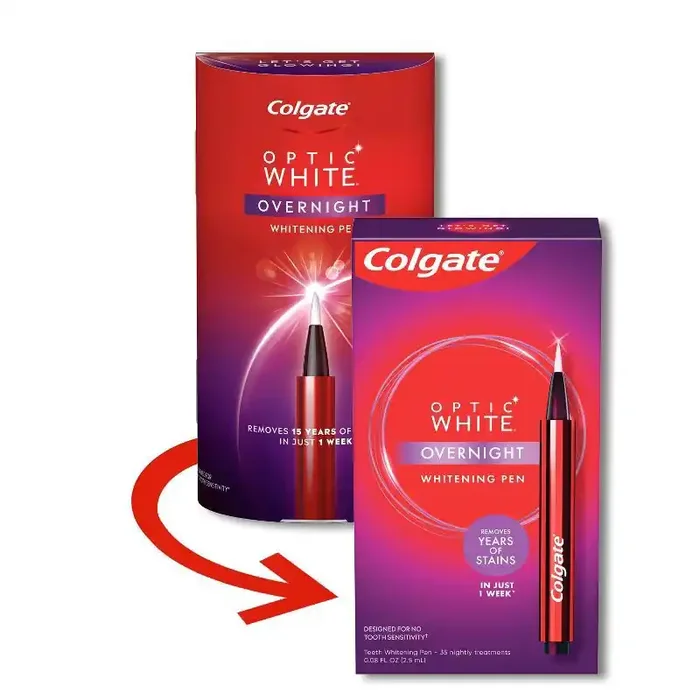 Colgate Optic White Overnight Teeth Whitening Pen with 3% Hydrogen Peroxide Gel Treatment