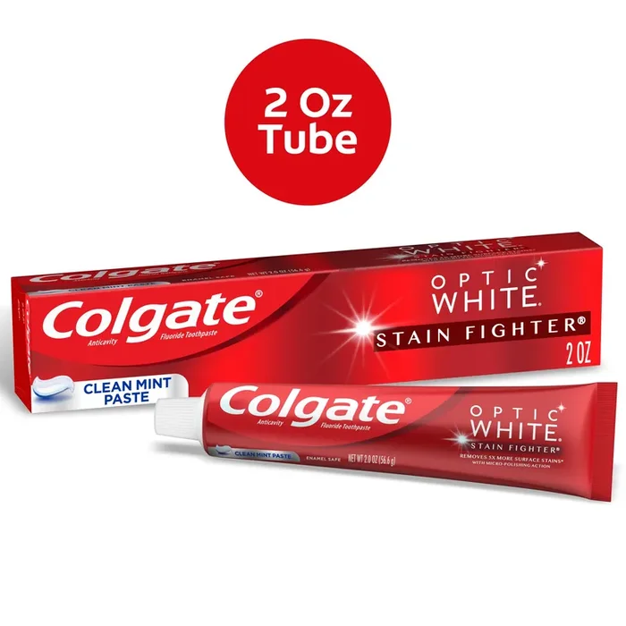 Colgate Optic White Stain Fighter Teeth Whitening Toothpaste, Clean Mint Paste – 2 ounce
