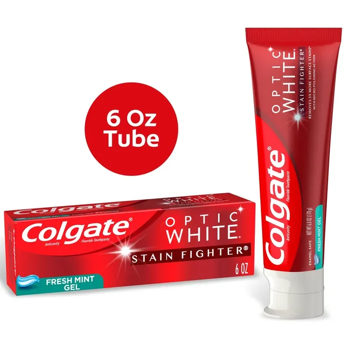 Colgate Optic White Stain Fighter Teeth Whitening Toothpaste, Fresh Mint Gel – 6 ounce