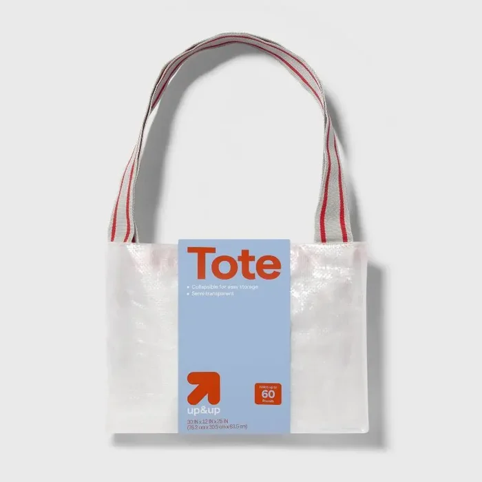 Collapsible Tote with Handles – up&up™ Reusable Softside Beach Bag, Zip Closure, White, Adult Woven Handbag