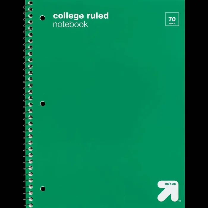 College Ruled Green 1 Subject Flexible Plastic Cover Spiral Notebook – up&up™ 70 Pages, 3 Hole Punched, Tween Audience