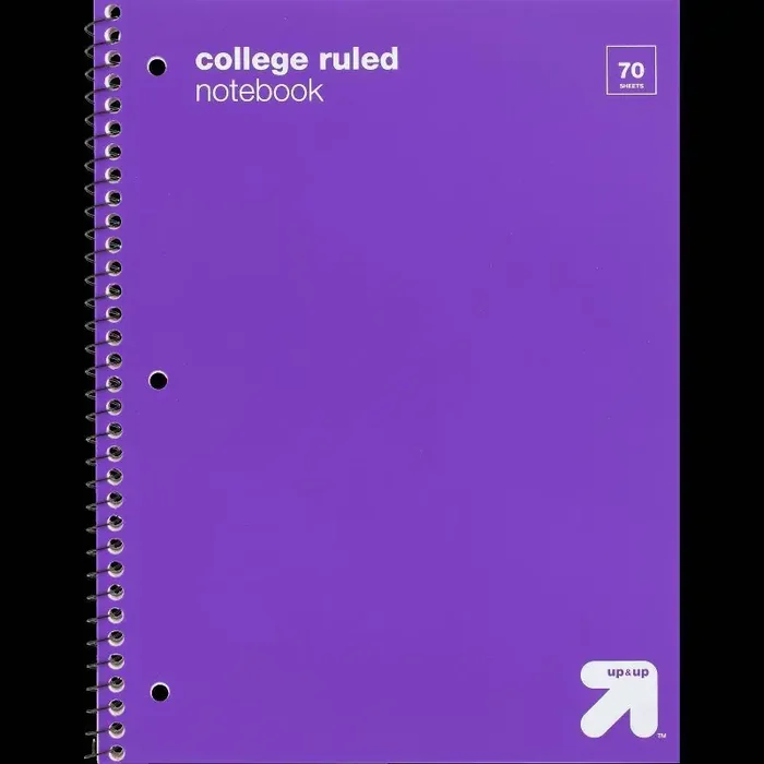 College Ruled Purple 1 Subject Flexible Plastic Cover Spiral Notebook – up&up™ 70 Pages, 3 Hole Punched, Tween Audience