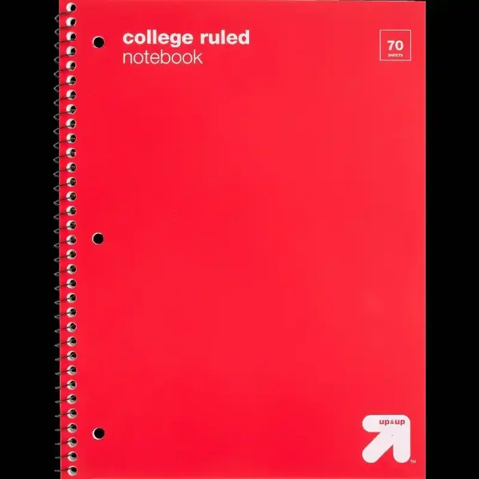 College Ruled Red 1 Subject Flexible Plastic Cover Spiral Notebook – up&up™ 70 Pages, 3 Hole Punched, Tween, 7.5×10.5″