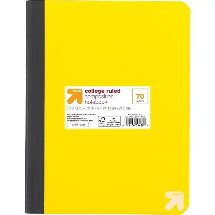 College Ruled Yellow Composition Notebook – up&up™ 7.5×9.75″, 70 Pages, Flexible Cover, Rounded Corners, Tween & Child