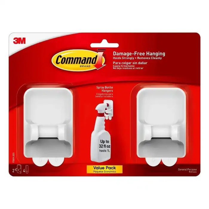 Command 2 Hangers/4 Strips per pk Spray Bottle Hangers White Plastic Cleaning Tools & Accessories, Bottle Holder