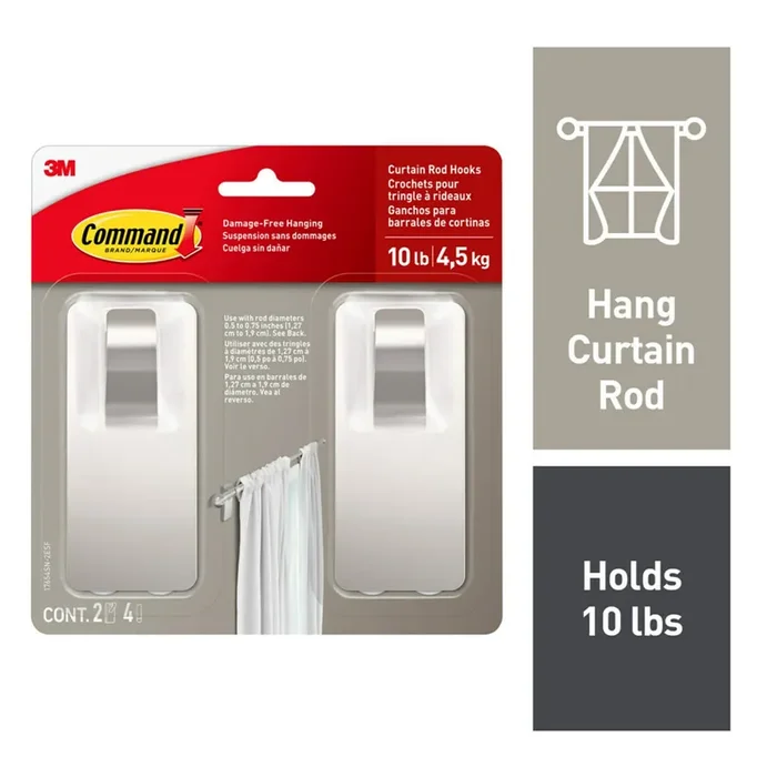 Command 2 -Pack 2 -Hook 1.8-in x 4-in H Satin Nickel Decorative Wall Hook ( 10-lb Capacity)