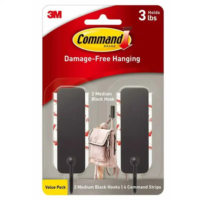 Command 2pk Wire Decorative Hooks Black Matte Wall & Towel Hook, Heavy Duty, 3 lb Capacity
