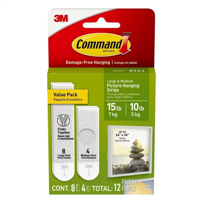 Command 4 Sets of Medium/8 Sets of Large And Medium Sized Picture Hanging Strips White Wall Sticky Frame Mounting Kit