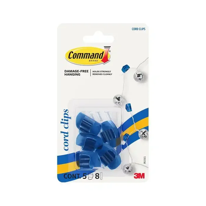 Command 5pk Damage-Free Transparent Cord Clips Arctic Freeze