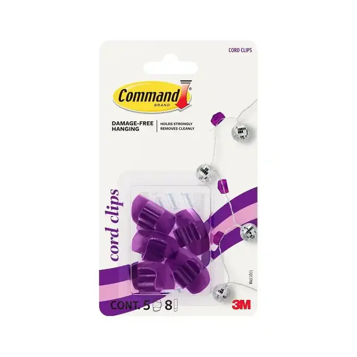 Command 5pk Damage-Free Transparent Cord Clips Candied Plum