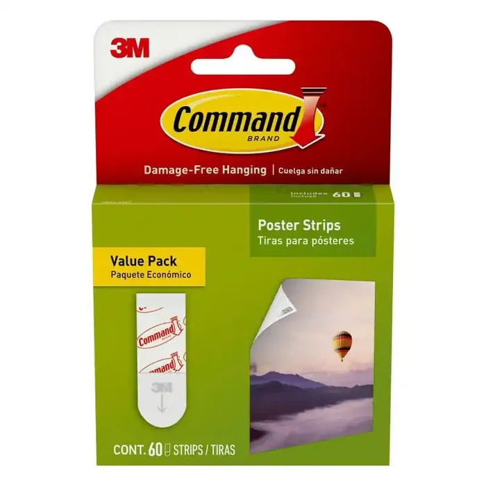Command 60 Strips Poster Strips Value Pack Adhesives White Wall Sticky Strips for Posters, Plastic Mounting Adhesives