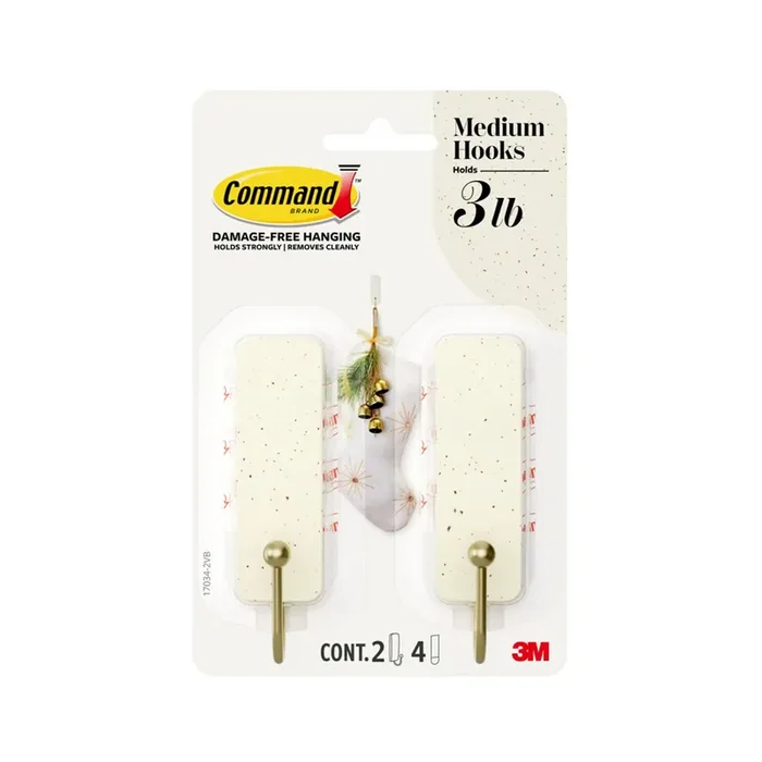 Command Command Medium Hooks 17034-2vb, Vanilla Bean, 2 Hooks, 4 Strips