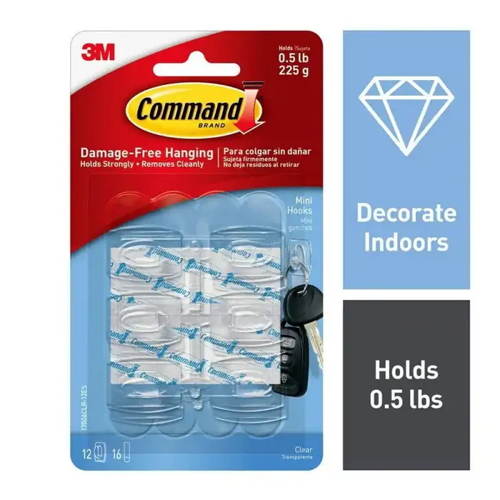 Command Damage-Free Hanging Clear Mini Hooks with Adhesive Strips